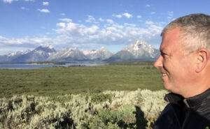 Liam Robb O'Hagan looking the Tetons from Jenny Lake Lodge.