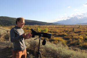 Guides of Jackson Hole's Rachel Hoar explaining what her guests are seeing in Grand Teton National Park.